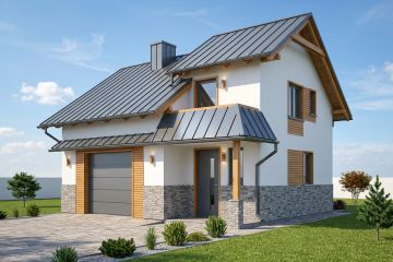 Projekt garażu G75 - Budynek garażowo - gospodarczy - parterowy dom o powierzchni 82,82 m², dach dwuspadowy - ujęcie frontu