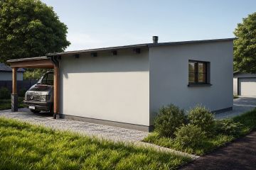 Projekt garażu G82 - Budynek garażowy z wiatą - parterowy dom o powierzchni 19,43 m², dach jednospadowy - ujęcie 2