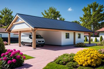  Projekt garażu G94 - Budynek garażowy z wiatą (PRA1108) - projekt garażu parterowego - Zdjęcie 2