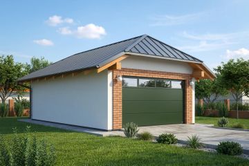 Projekt garażu G96 - Budynek garażowy - parterowy dom o powierzchni 29,40 m², dach naczółkowy - ujęcie frontu