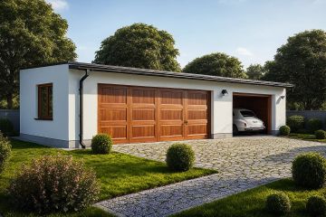Projekt garażu G103 - Budynek garażowy - parterowy dom o powierzchni 52,81 m², dach jednospadowy - ujęcie frontu