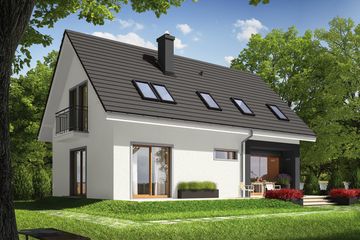 Projekt domu E2 (wersja B) economic - parterowy z poddaszem dom o powierzchni 105,77 m², dach dwuspadowy - ujęcie 2