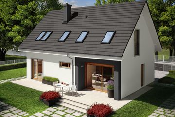Projekt domu E2 (wersja B) economic - parterowy z poddaszem dom o powierzchni 105,77 m², dach dwuspadowy - ujęcie 3