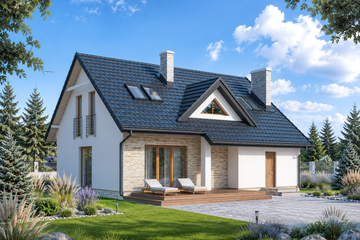 Projekt domu Ptyś - parterowy z poddaszem dom o powierzchni 138,52 m², dach dwuspadowy - ujęcie 2
