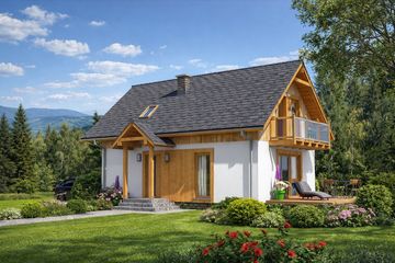  Projekt domu L-98 Dom wilcza szkieletowy (BBD1002) - projekt domu parterowego z poddaszem - Zdjęcie 1