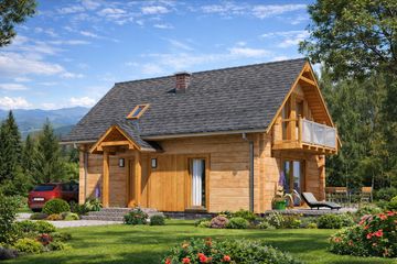  Projekt domu L-98 Dom wilcza z bali (BBD1003) - projekt domu parterowego z poddaszem - Zdjęcie 1