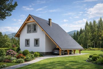 Projekt domu L-12 Dom malarska - murowany - parterowy z poddaszem dom o powierzchni 66,10 m², dach dwuspadowy - ujęcie 4