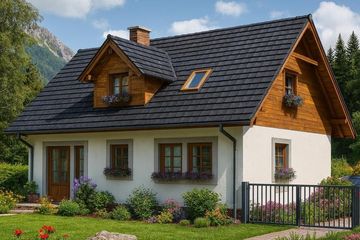 Projekt domu L-29 Dom kwiatowa - szkieletowy - parterowy z poddaszem dom o powierzchni 100,30 m², dach dwuspadowy - ujęcie frontu