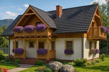 Projekt domu L-30 Dom ludowa - murowany - parterowy z poddaszem dom o powierzchni 90,70 m², dach dwuspadowy, koszt budowy 234 000 zł - ujęcie frontu