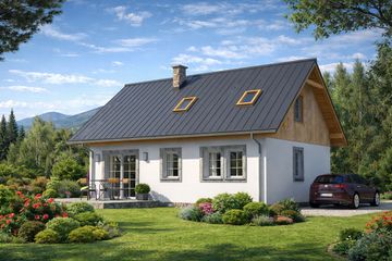 Projekt domu L-32 Dom ceglana - szkieletowy - parterowy z poddaszem dom o powierzchni 89,60 m², dach dwuspadowy - ujęcie 4