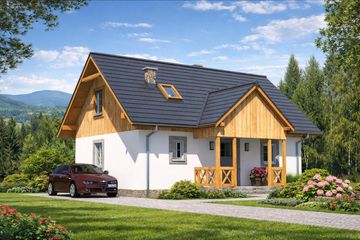 Projekt domu L-32 Dom ceglana - szkieletowy - parterowy z poddaszem dom o powierzchni 89,60 m², dach dwuspadowy - ujęcie 2