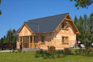  Projekt domu L-32 Dom ceglana z bali (BBD1043) - projekt domu parterowego z poddaszem - Zdjęcie 1