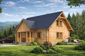  Projekt domu L-32 Dom ceglana z bali (BBD1043) - projekt domu parterowego z poddaszem - Zdjęcie 1