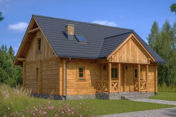  Projekt domu L-32 Dom ceglana z bali (BBD1043) - projekt domu parterowego z poddaszem - Zdjęcie 2