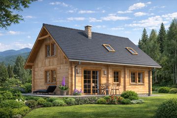  Projekt domu L-32 Dom ceglana z bali (BBD1043) - projekt domu parterowego z poddaszem - Zdjęcie 2