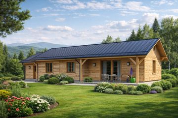 Projekt domu A-108 Dom chmielowa - z bali - parterowy dom o powierzchni 94,10 m², dach dwuspadowy - ujęcie 3