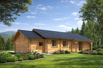 Projekt domu A-108 Dom chmielowa - z bali - parterowy dom o powierzchni 94,10 m², dach dwuspadowy - ujęcie 4