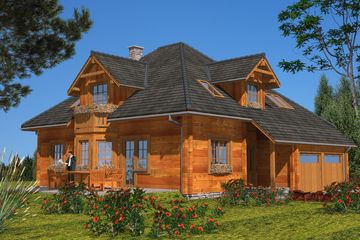  Projekt domu A-107 Dom z bali (BBD1046) - projekt domu parterowego z poddaszem - Zdjęcie 1