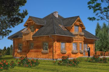  Projekt domu A-107 Dom z bali (BBD1046) - projekt domu parterowego z poddaszem - Zdjęcie 4