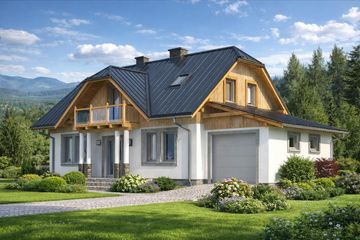 Projekt domu L-34 Dom żwirowa - murowany - parterowy z poddaszem dom o powierzchni 102,10 m², dach naczółkowy - ujęcie 2