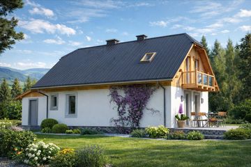 Projekt domu L-34 Dom żwirowa - murowany - parterowy z poddaszem dom o powierzchni 102,10 m², dach naczółkowy - ujęcie 3