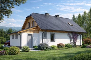 Projekt domu L-34 Dom żwirowa - murowany - parterowy z poddaszem dom o powierzchni 102,10 m², dach naczółkowy - ujęcie 4