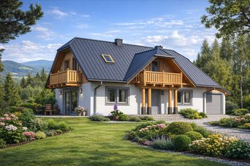 Projekt domu L-34 Dom żwirowa - szkieletowy - parterowy z poddaszem dom o powierzchni 108,30 m², dach naczółkowy - ujęcie 2