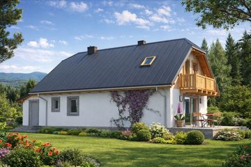 Projekt domu L-34 Dom żwirowa - szkieletowy - parterowy z poddaszem dom o powierzchni 108,30 m², dach naczółkowy - ujęcie 3