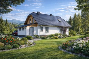 Projekt domu L-34 Dom żwirowa - szkieletowy - parterowy z poddaszem dom o powierzchni 108,30 m², dach naczółkowy - ujęcie 4