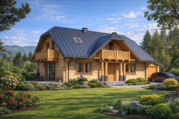  Projekt domu L-34 Dom żwirowa z bali (BBD1049) - projekt domu parterowego z poddaszem - Zdjęcie 2