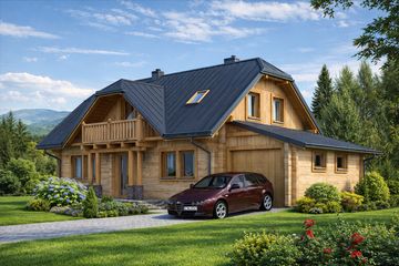  Projekt domu L-34 Dom żwirowa z bali (BBD1049) - projekt domu parterowego z poddaszem - Zdjęcie 1