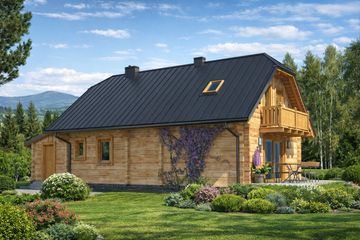  Projekt domu L-34 Dom żwirowa z bali (BBD1049) - projekt domu parterowego z poddaszem - Zdjęcie 3