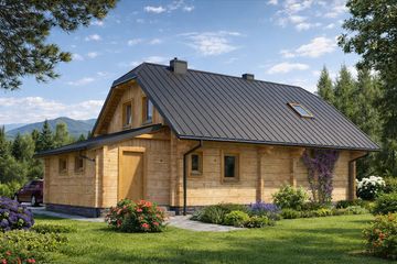  Projekt domu L-34 Dom żwirowa z bali (BBD1049) - projekt domu parterowego z poddaszem - Zdjęcie 4