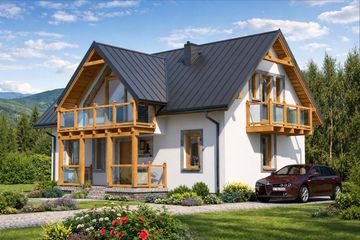 Projekt domu L-35 Dom różana - murowany - parterowy z poddaszem dom o powierzchni 93,40 m², dach dwuspadowy - ujęcie 2