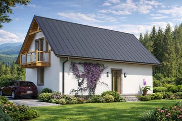 Projekt domu L-35 Dom różana - murowany - parterowy z poddaszem dom o powierzchni 93,40 m², dach dwuspadowy - ujęcie 3