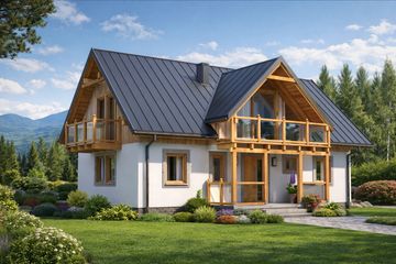 Projekt domu L-35 Dom różana - szkieletowy - parterowy z poddaszem dom o powierzchni 99 m², dach dwuspadowy - ujęcie 2