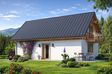 Projekt domu L-35 Dom różana - szkieletowy - parterowy z poddaszem dom o powierzchni 99 m², dach dwuspadowy - ujęcie 3