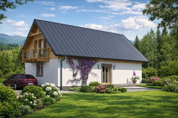 Projekt domu L-35 Dom różana - szkieletowy - parterowy z poddaszem dom o powierzchni 99 m², dach dwuspadowy - ujęcie 4