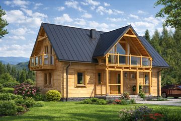  Projekt domu L-35 Dom różana z bali (BBD1052) - projekt domu parterowego z poddaszem - Zdjęcie 2