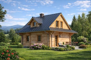  Projekt domu L-38 Dom nowa z bali (BBD1055) - projekt domu parterowego z poddaszem - Zdjęcie 1