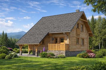 Projekt domu L-39 Dom złota - z bali - parterowy z poddaszem dom o powierzchni 70,20 m², dach dwuspadowy - ujęcie 2