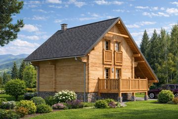 Projekt domu L-39 Dom złota - z bali - parterowy z poddaszem dom o powierzchni 70,20 m², dach dwuspadowy - ujęcie 3