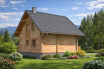 Projekt domu L-39 Dom złota - z bali - parterowy z poddaszem dom o powierzchni 70,20 m², dach dwuspadowy - ujęcie 4