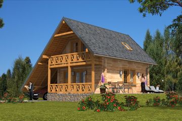  Projekt domu L-43 Dom ciemna z bali (BBD1063) - projekt domu parterowego z poddaszem - Zdjęcie 1