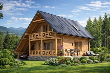  Projekt domu L-43 Dom ciemna z bali (BBD1063) - projekt domu parterowego z poddaszem - Zdjęcie 1