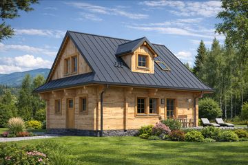  Projekt domu L-44 Dom biała z bali (BBD1065) - projekt domu parterowego z poddaszem - Zdjęcie 2