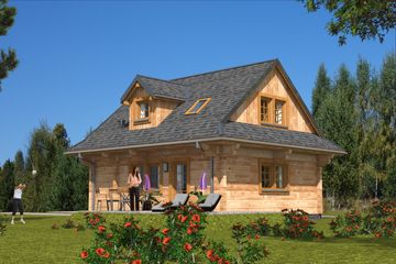  Projekt domu L-44 Dom biała z bali (BBD1065) - projekt domu parterowego z poddaszem - Zdjęcie 1