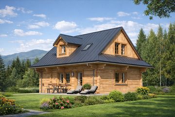 Projekt domu L-44 Dom biała z bali (BBD1065) - projekt domu parterowego z poddaszem - Zdjęcie 1