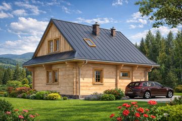  Projekt domu L-44 Dom biała z bali (BBD1065) - projekt domu parterowego z poddaszem - Zdjęcie 4