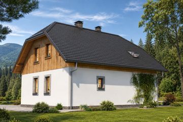 Projekt domu L-50 Dom zielona murowany - parterowy z poddaszem dom o powierzchni 139,30 m², dach naczółkowy - ujęcie 4